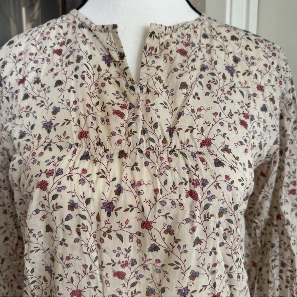 Vintage Polo Jeans Co Ralph Lauren XS Floral Blouse Cotton Long Sleeve Cream Y2K - Picture 3 of 8
